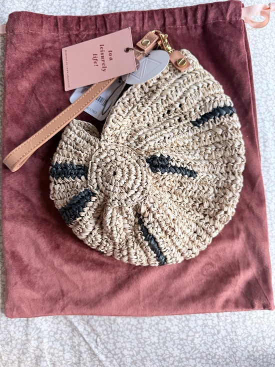 Free People Handbags - Free People Natural Straw Round Wristlet with Black Accents